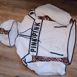 PINK by Victorias Secret White/Black, Cheetah Print Hooded Anorak Jacket